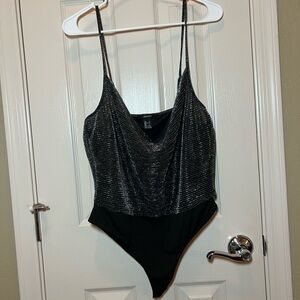 Black & Silver spaghetti strap bodysuit. Forever 21. Size L.